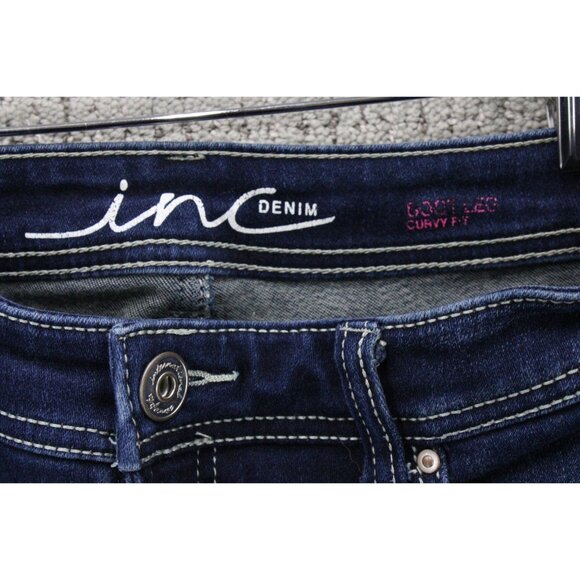 INC Denim Jeans Women Size 4 Blue Denim Medium Washed Stretch Boot Leg Curvy Fit - Picture 4 of 8